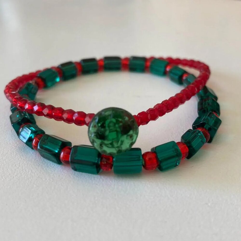 Pair of Czech Glass Christmas Bracelets